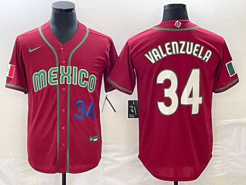 Men 2023 World Cub Mexico 34 Valenzuela Red Nike MLB Jersey4